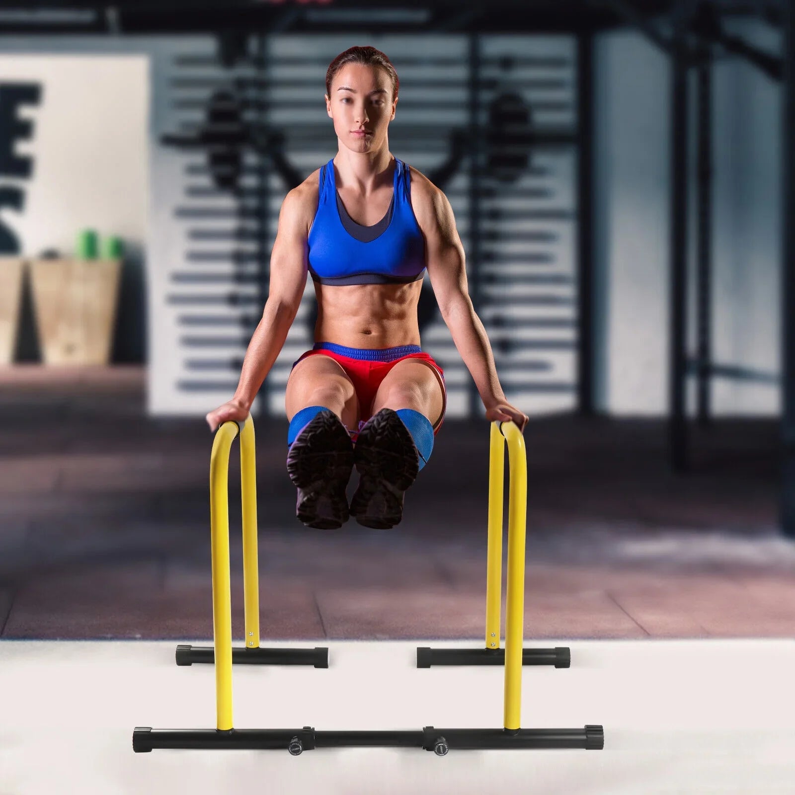 HiKaRiGuMi Portable Dip Bar Exercise Your Arms, Abdominal Muscles, Chest, Shoulders, and Back Through Pull-ups 20.08-26.77 Inches Spacing,High-strength Steel Pipes