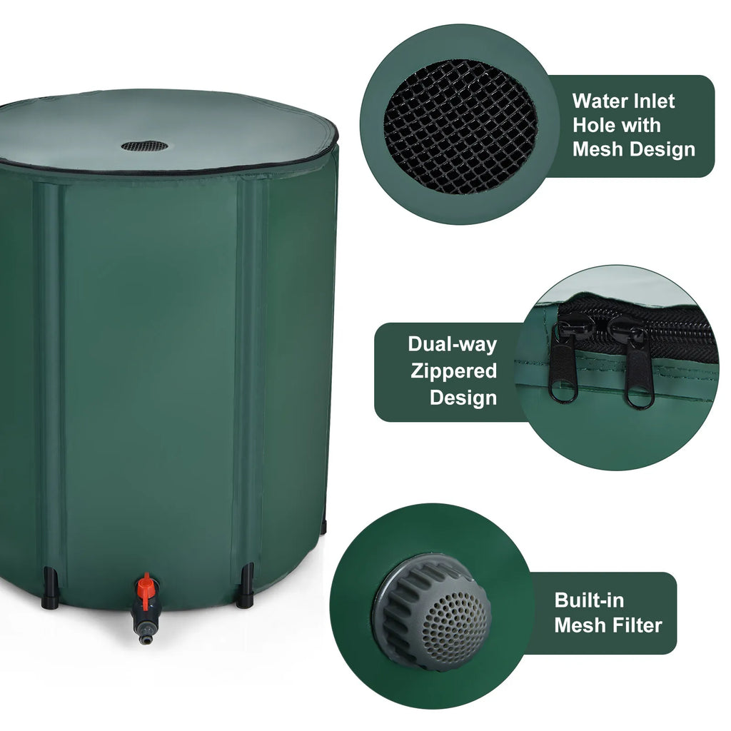 Rain Barrel Water Collector Collapsible Tank W/ Spigot Filter 53 Gallon