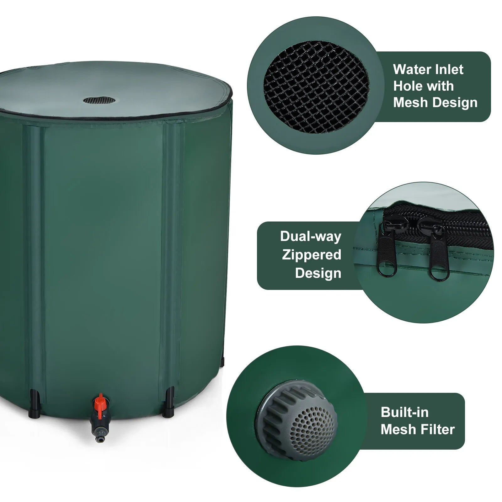 Rain Barrel Water Collector Collapsible Tank W/ Spigot Filter 53 Gallon