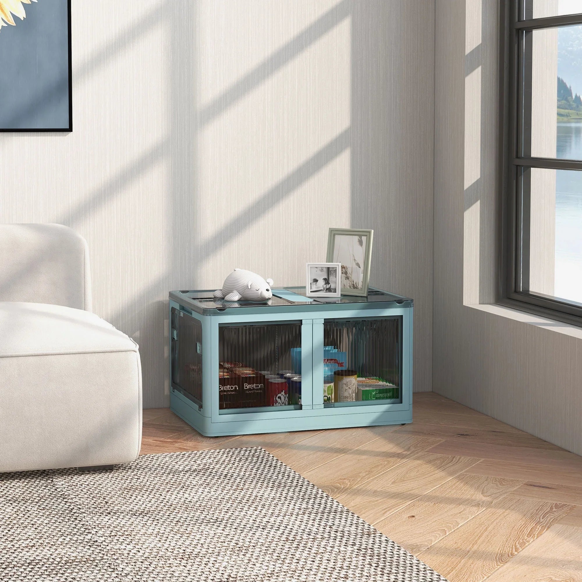 Stackable Storage Bins with Lids, Wheels, and Collapsible, Blue