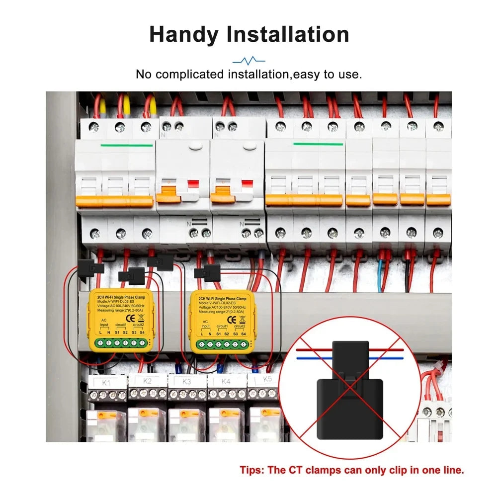 Andoer Automatic voltage regulator,Statistics 100-240v 80a Solar 80a Wifi Smart Meter Phase Consumption Solar Clamp Smart Meter Clamp Solar Current Clamp 50/60hz 2.