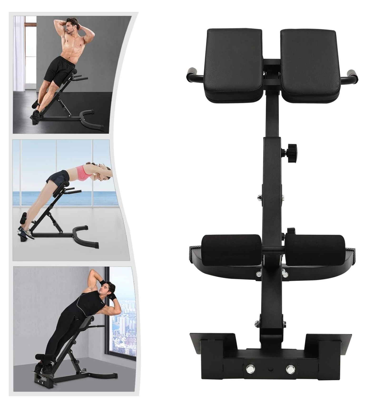 Hyperextension Bench with Adjustable Height and Back, Multi-functional Workout Bench, Back Extension Chair