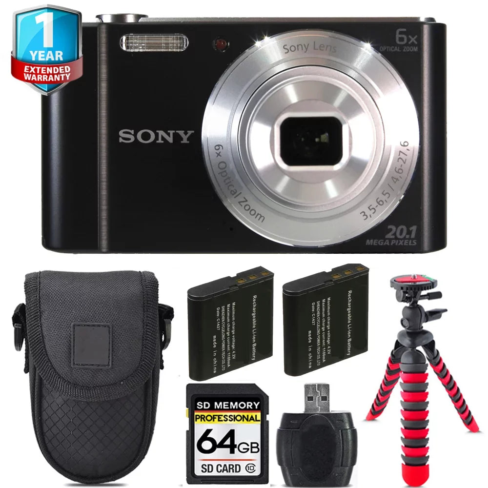 Sony Cyber-shot -W810 Digital Camera + Extra Battery +Tripod + 1 Yr Warranty -64GB Kit