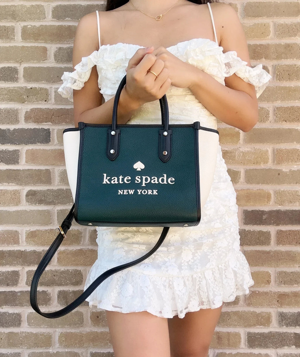 Kate Spade Ella Colorblock Small Leather Satchel Crossbody Peacock Multi Logo