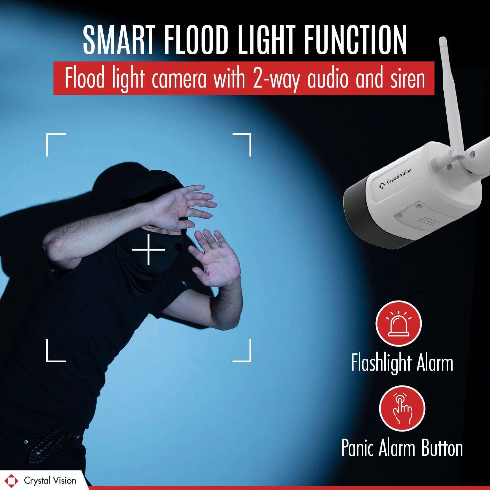 [8CH] Crystal Vision  Wireless Surveillance System   w/ 10.1 In Built-In Monitor, 6X Floodlight 2 Way Audio Siren 3MP Cameras