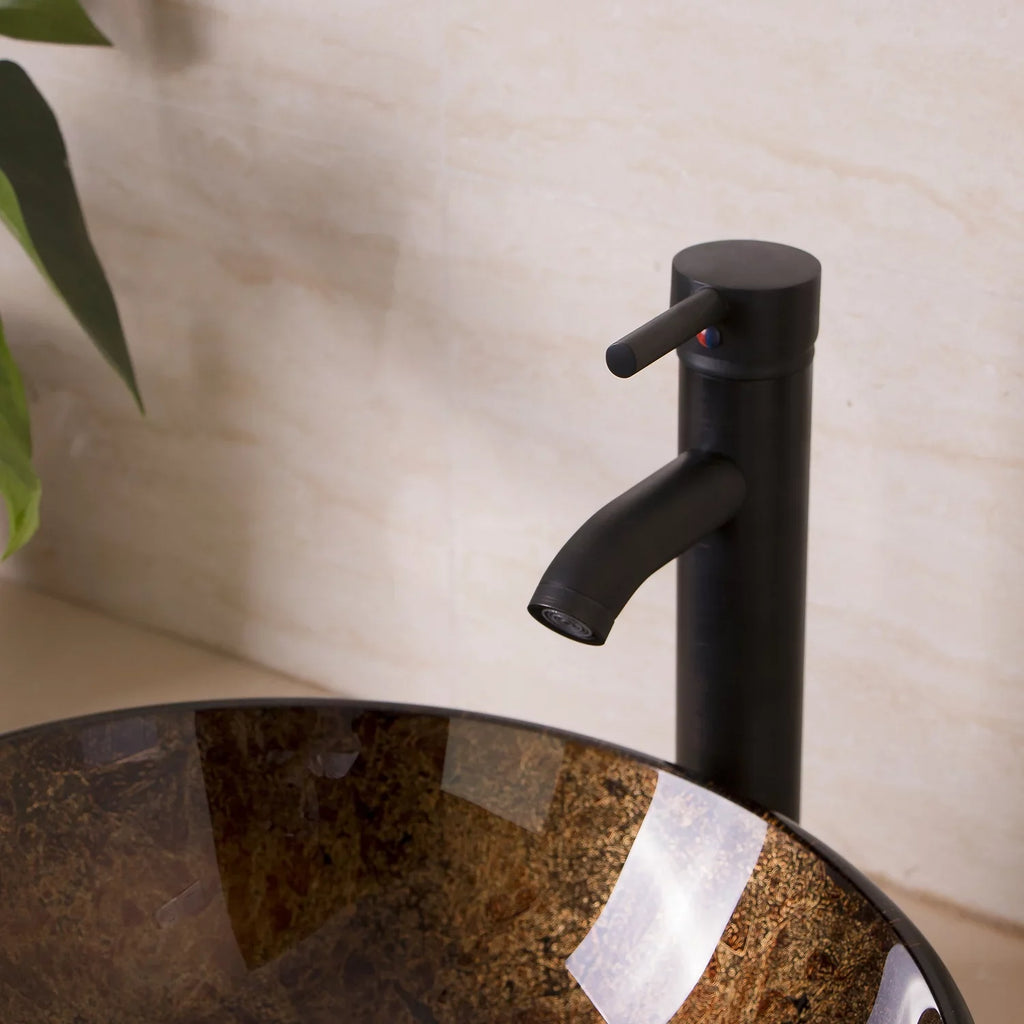 Wonline Artistic  Tempered Glass Vessel Sink Set, Wash Sink Come with Pop Up Drain Combo