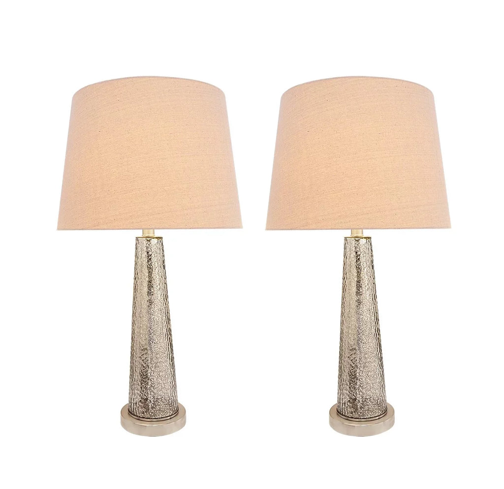 Aspen Creative 40170-12, Two Pack Set – 30" High Transitional Glass Table Lamp, Satin Nickel Finish and Hardback Empire Shaped Lamp Shade in Beige, 15" Wide