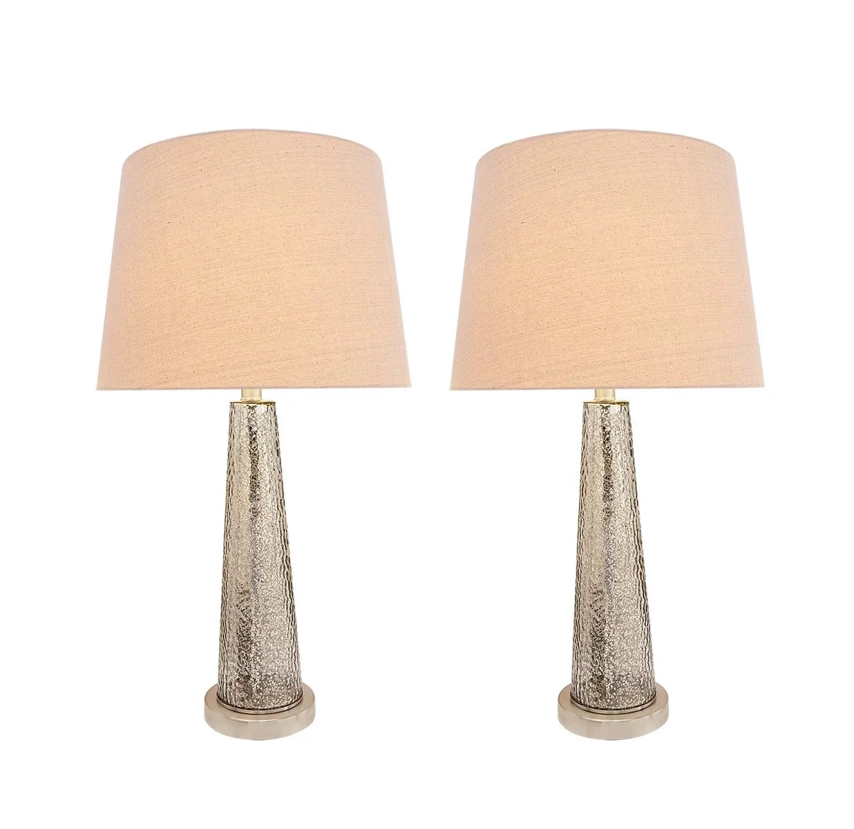 Aspen Creative 40170-12, Two Pack Set – 30" High Transitional Glass Table Lamp, Satin Nickel Finish and Hardback Empire Shaped Lamp Shade in Beige, 15" Wide