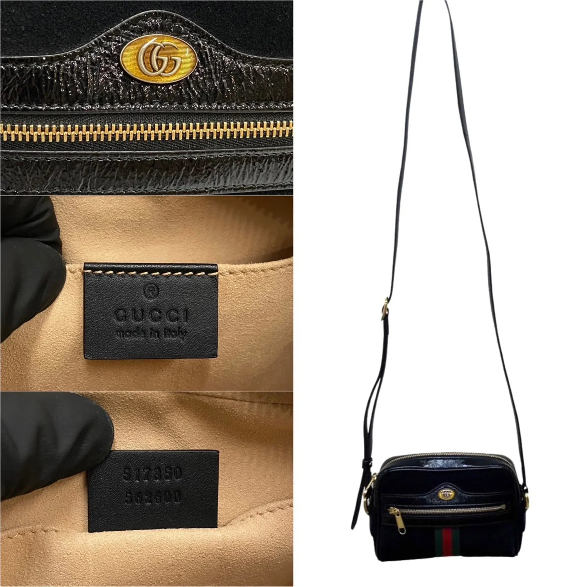 Pre-Owned  Gucci Ophidia Sherry Line  Hardware Suede Enamel Leather Genuine Mini Shoulder Bag Black (Good)