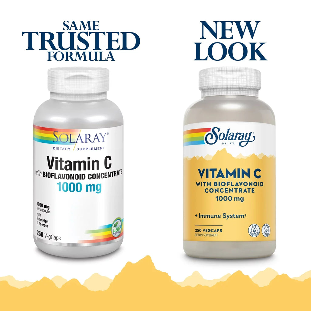 Solaray Vitamin C with Bioflavonoid Concentrate 1000mg, Healthy Immune Function, Skin, Hair & Nails Support, 250 VegCaps