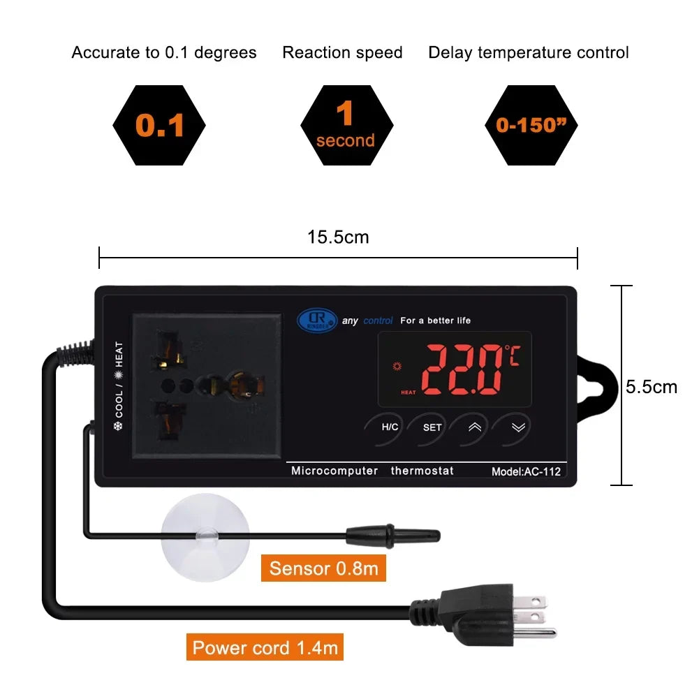Lepmerk Digital Temperature Controller Thermostat Outlet Reptile Thermostat Controlled with Heating & Cooling Mode for Chest Freezer Home Brewing Green House Incubation Reptiles -40℃~110℃ Plug