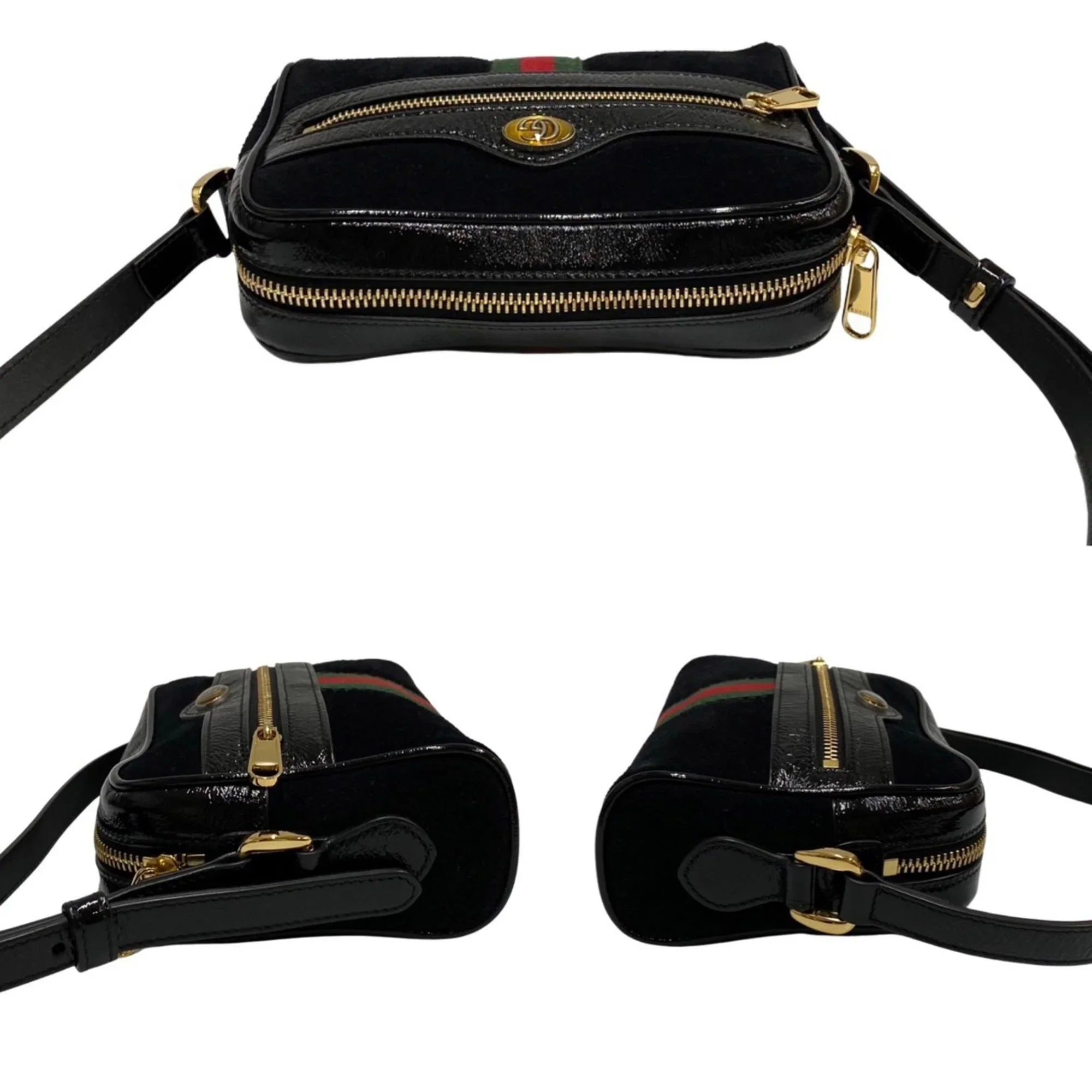 Pre-Owned  Gucci Ophidia Sherry Line  Hardware Suede Enamel Leather Genuine Mini Shoulder Bag Black (Good)