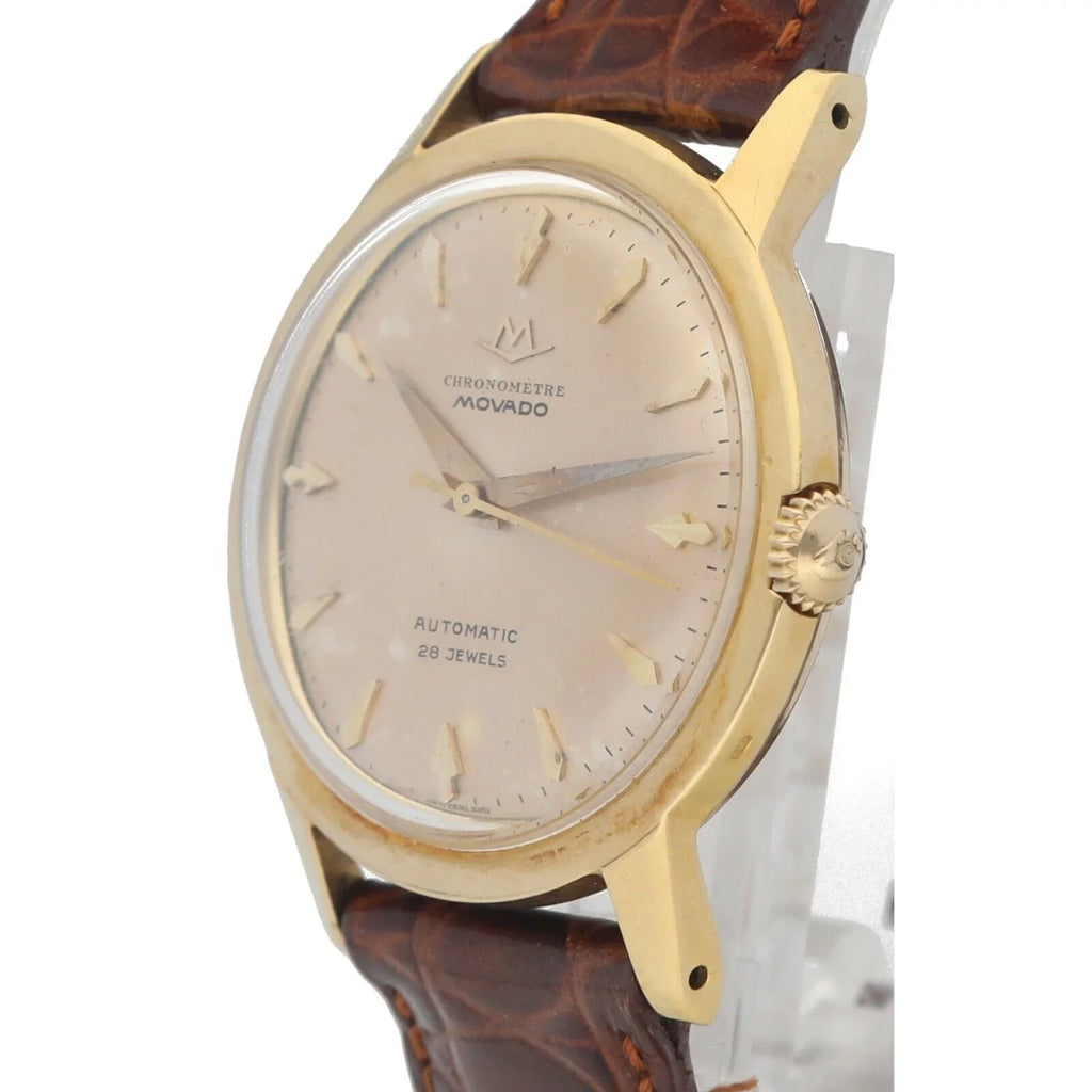Movado Chronometre 1231 18k Yellow Gold 34mm Leather Automatic Wrist Watch