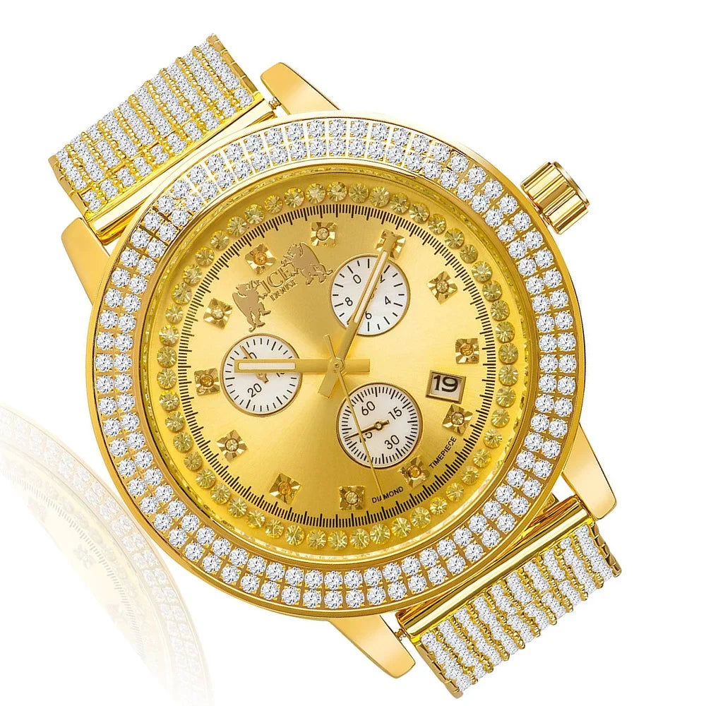 Mens 2 Row Stainless Steel Bezel 10 Row Custom Band Date Function Joe Rodeo Jojo Jojino Khronos Watch