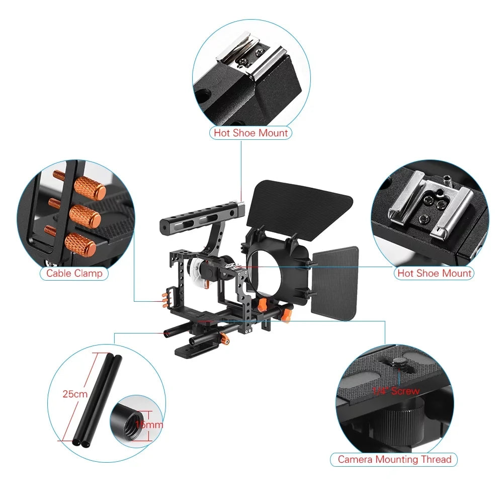 Moobody C500 Aluminum Alloy Camera Camcorder Video Cage Rig Kit Film Making System w/ Matte Box for Panasonic GH4 Replacement for Sony A7S/A7/A7R/A7RII/A7SII/A7IV  Mirrorless Camera