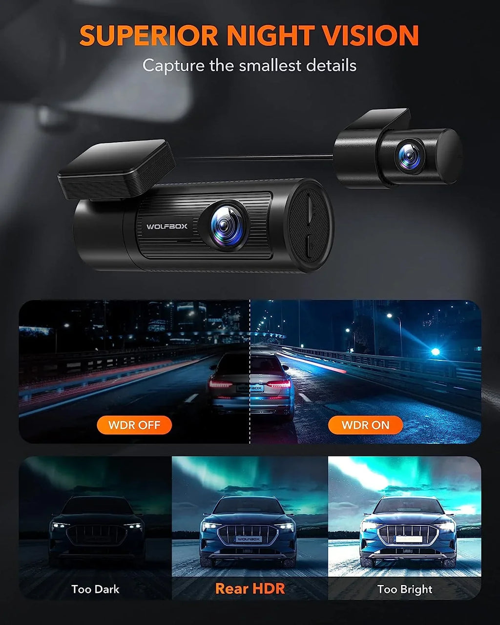 Dash Cam Front and Rear, 4K  Front and 1080P Rear DashCam with  & WiFi, Car Dashcam with Night Vision, , Free 32G Card, Loop Recording