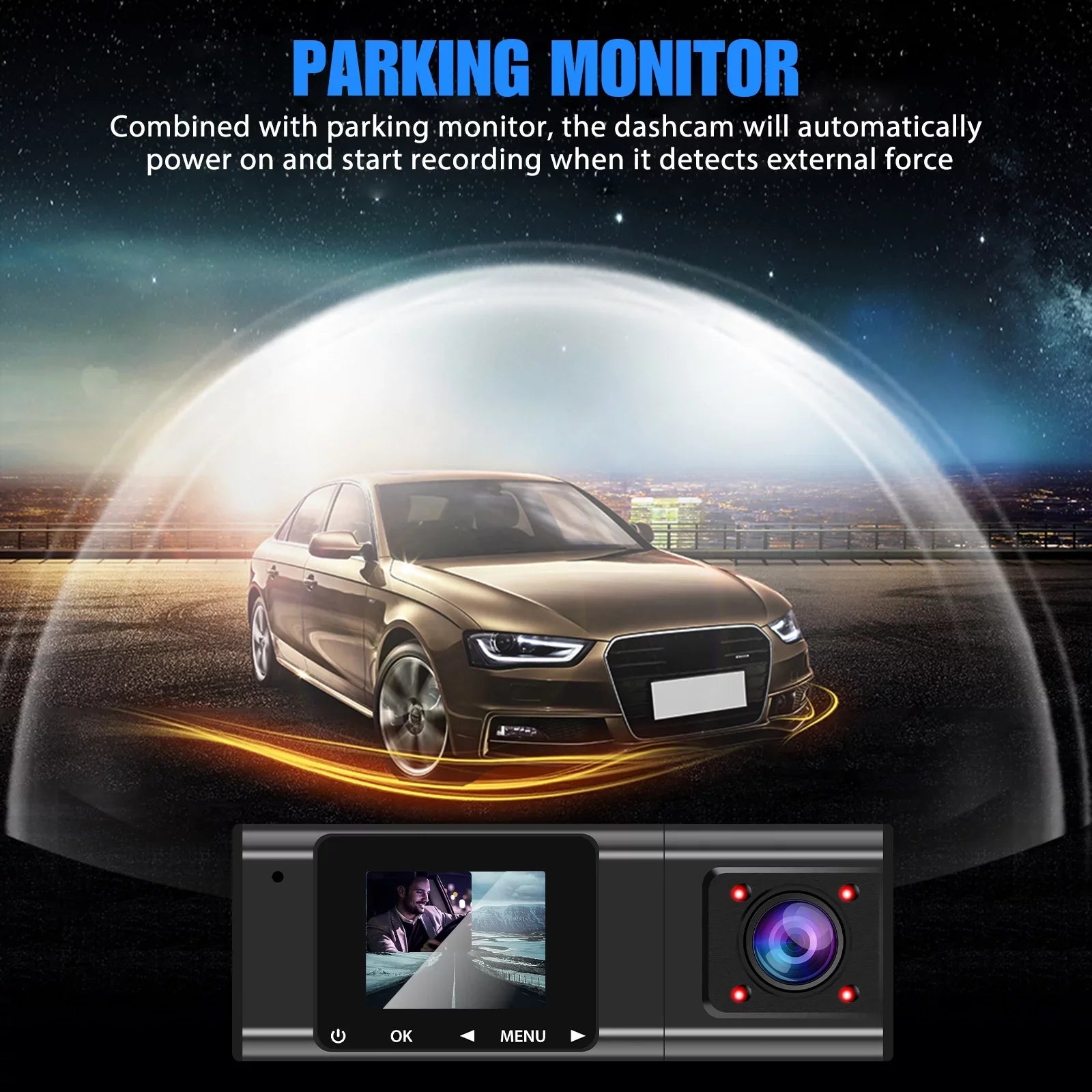 Dual Dash Cam,  1080P Dual Lens Front Insides Camera,  Car  Driving Recorder with Night Vision, 170° Wide Angle, Loop Recording, G-Sensor, Parking Mode - Black