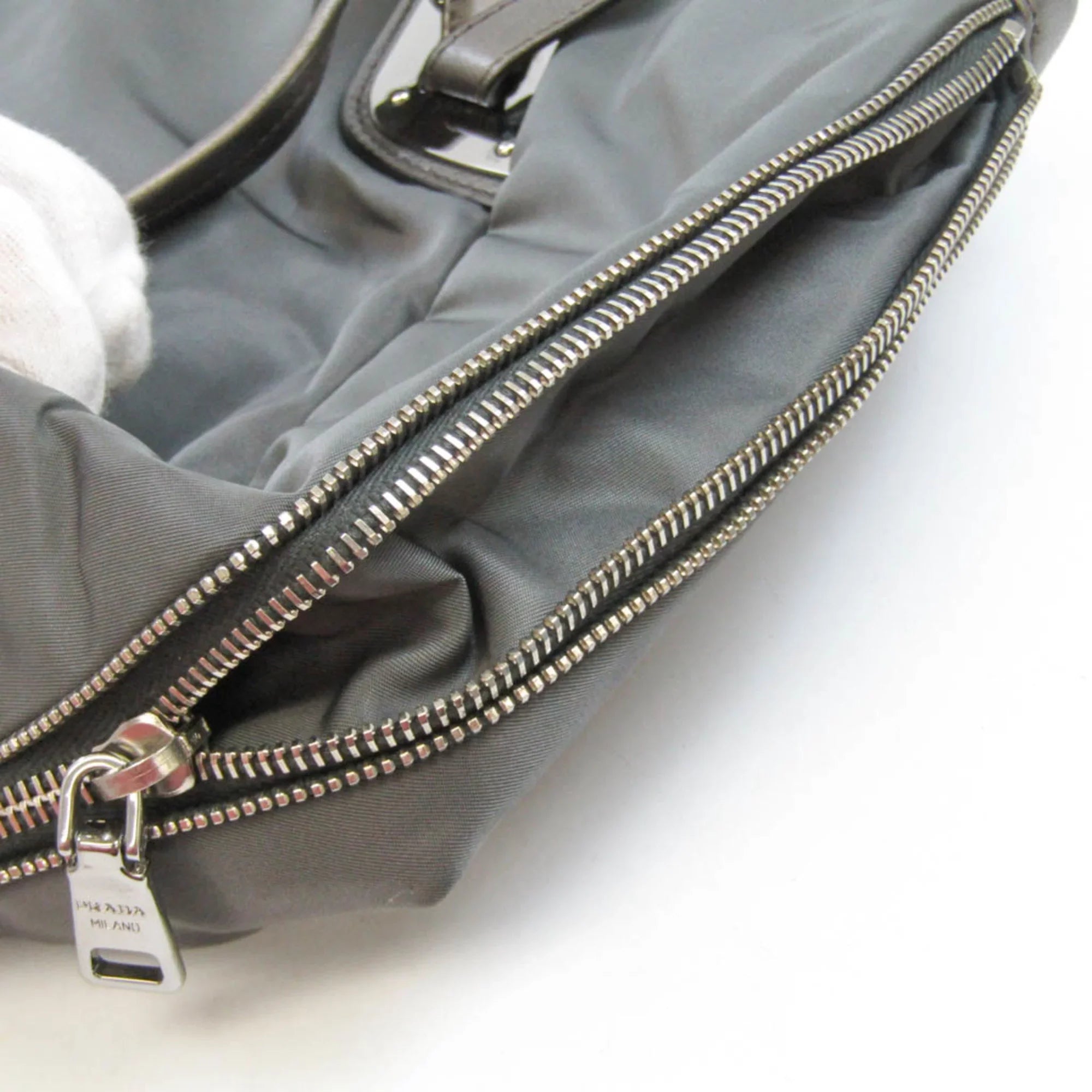 Pre-Owned Prada BR4007 Women's Tessuto,Leather Tote Bag Bronze,Gray (Good)