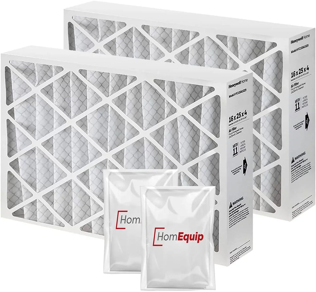 Honeywell FC100A1029 Furnace Filters, 16 x 25 x 4 Air Filter Replacement Merv 11 Filter Media with Homequip Disposal Bag (2 Pack)