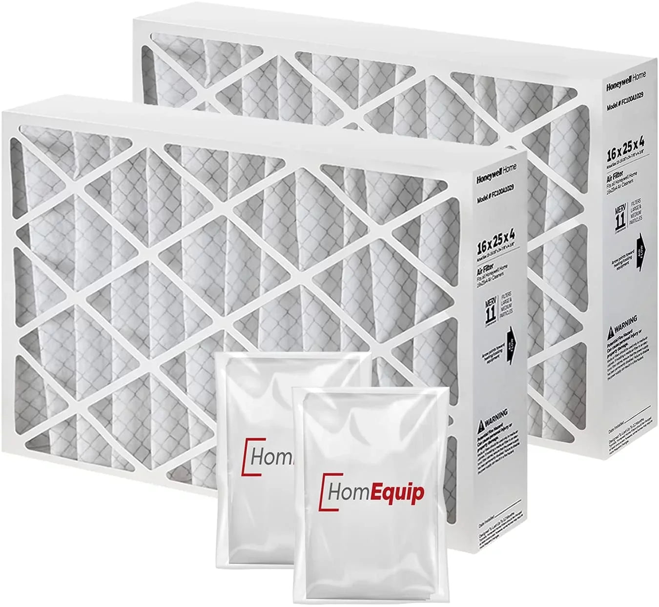Honeywell FC100A1029 Furnace Filters, 16 x 25 x 4 Air Filter Replacement Merv 11 Filter Media with Homequip Disposal Bag (2 Pack)