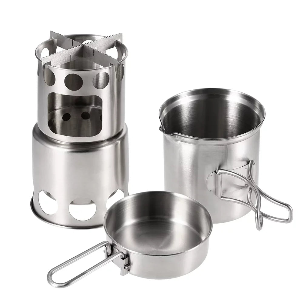 Lixada Camping Stove Combo Cooking Pot Set Wood Burning Backpacking Fishing Hiking Portable