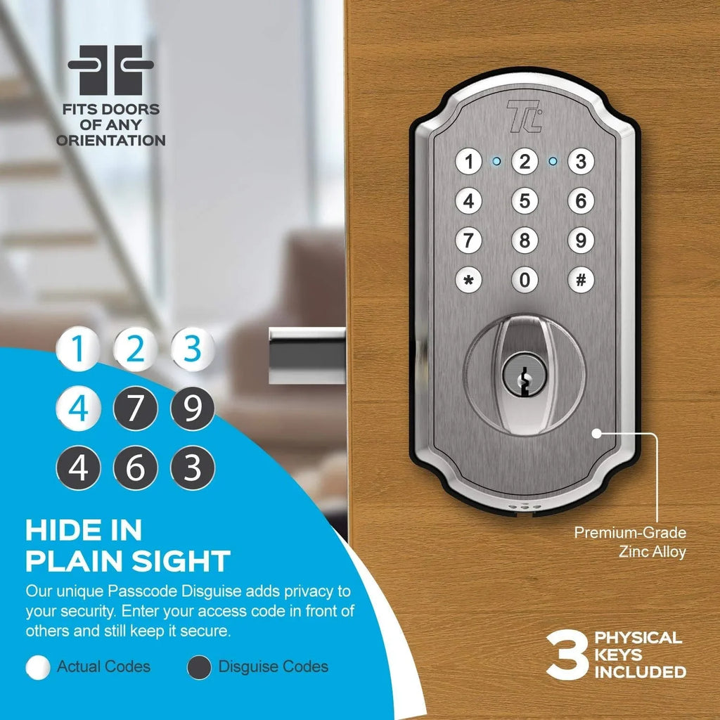 TurboLock TL115 Keyless Entry Door Lock Smart Deadbolt with Electronic Keypad for Front Door Home Mobile App Brushed Nickel