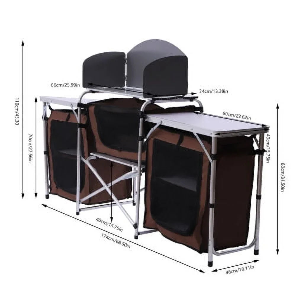 Folding Camping Kitchen Table Picnic Cabinet Table Portable Cooking Storage Rack