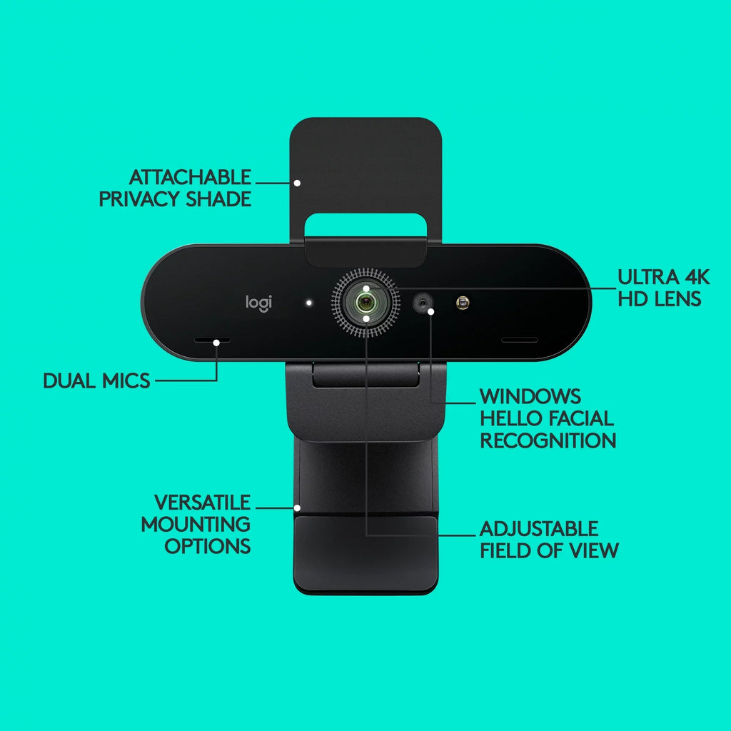 Logitech 4K Pro Webcam with  and Noise-Canceling Mics, Black