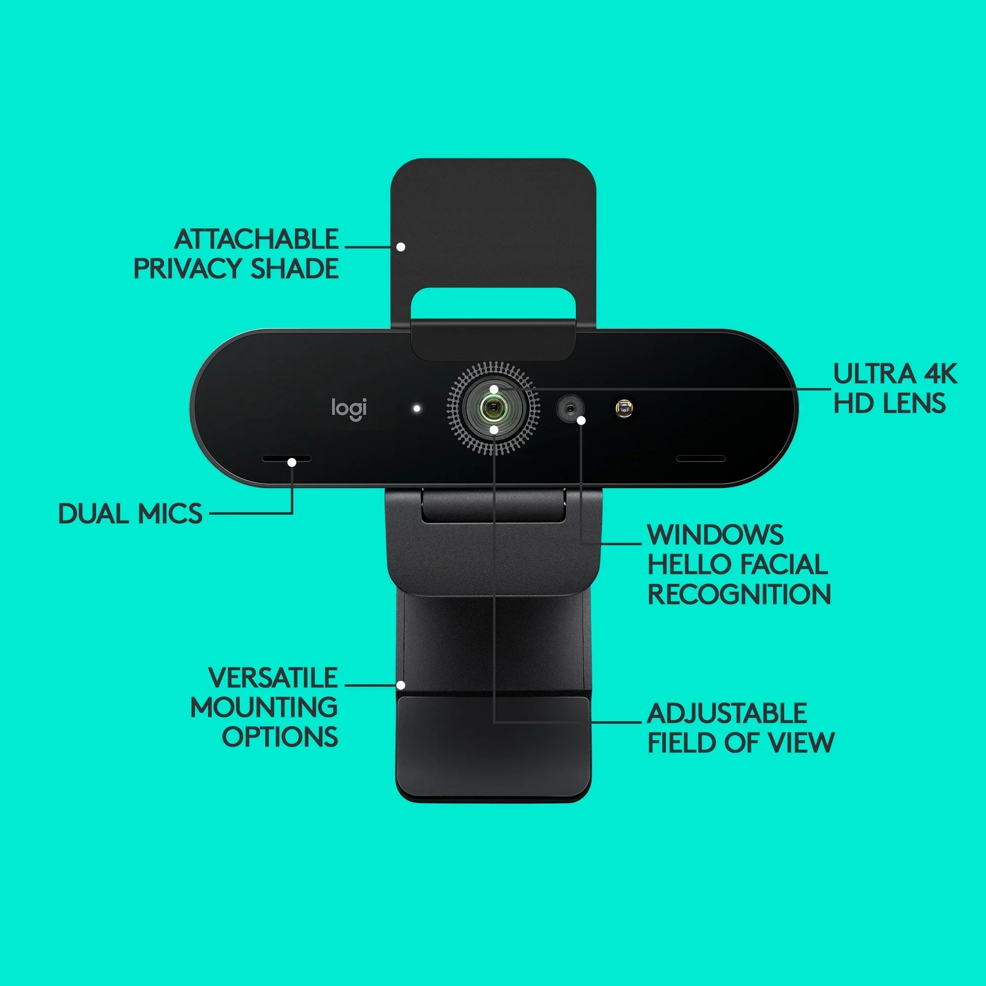 Logitech 4K Pro Webcam with  and Noise-Canceling Mics, Black