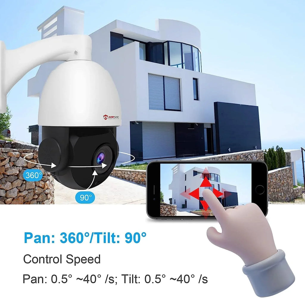 Anpviz 8MP PoE   Surveillance Camera 20X Optical Zoom,   Security Camera Outdoor Indoor with Mic/Audio, Person Vehicle Detection,  Night Vision, Metal, Pan 360°/Tilt 90°, IP66 Waterproof