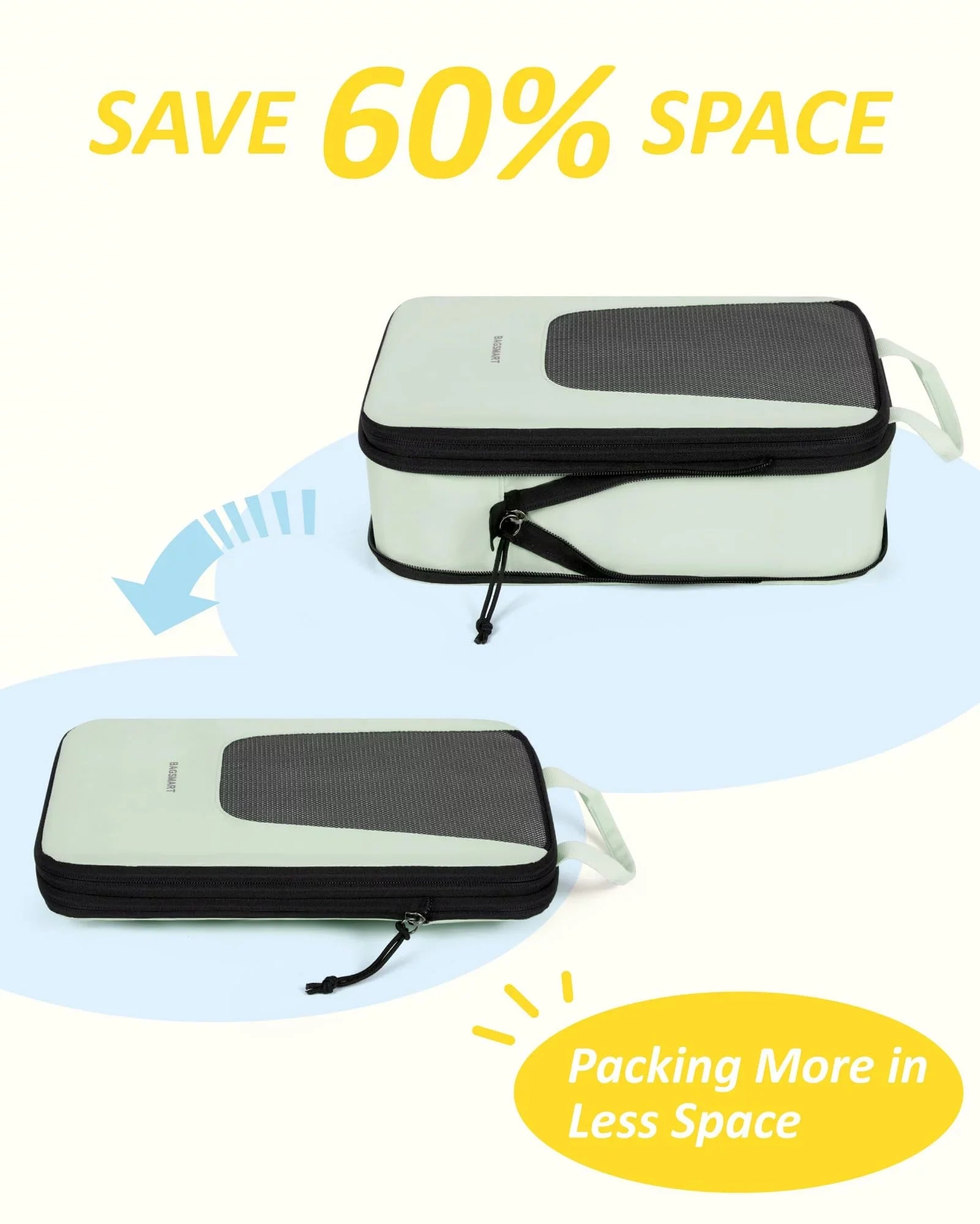 Packing Cubes for Travel, Compression Expandable 6 Pcs Luggage Packing Organizers Foldable Lightweight Suitcase Storage Bags for Travel Accessories, Green