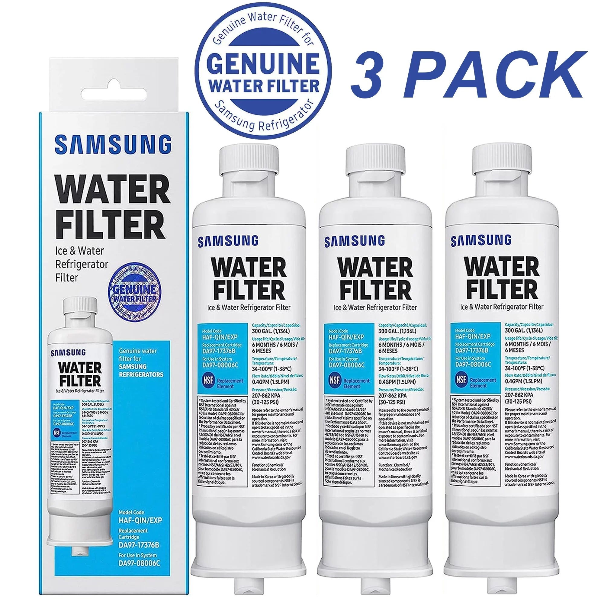 3 Pack Compatible With -/, DA97-17376B, DA97-08006C, - Refrigerator Water Filter