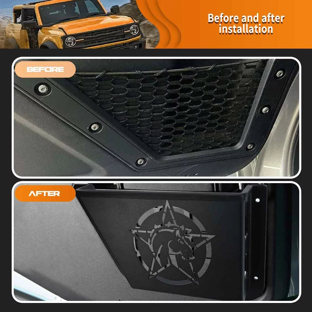 Rear Door Panel Pocket Organizer Box for Ford for Bronco 2/4 Door 2021+(- ), Black Metal Water Proof Dust Proof Scratch Resistance,1 Pair