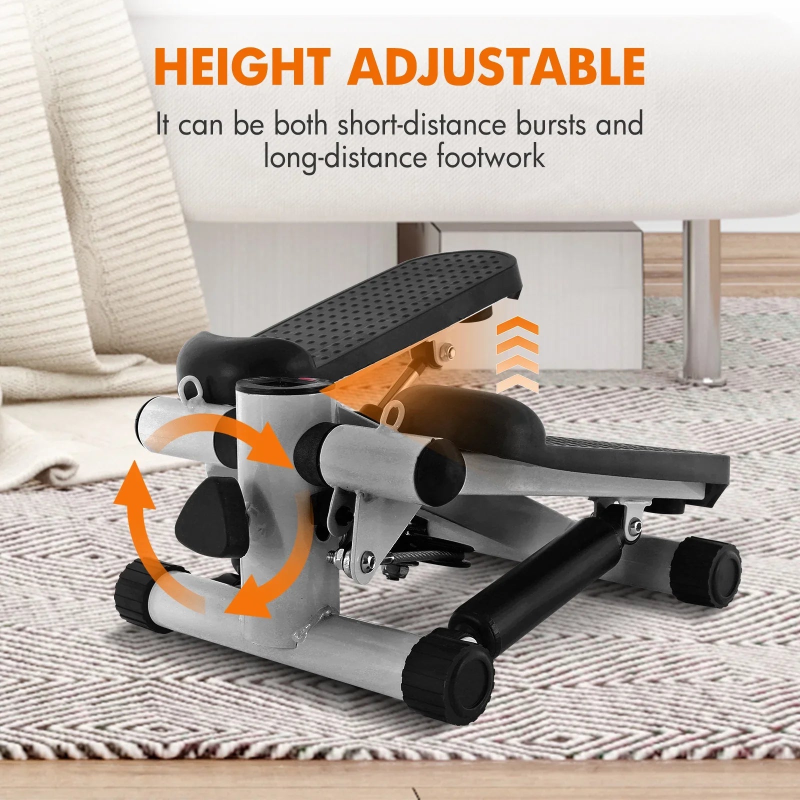Stepper for Exercise, Stair Stepper Cardio Equipment with Resistance Bands, Mini Stepper Adjustable Stride Height Gray