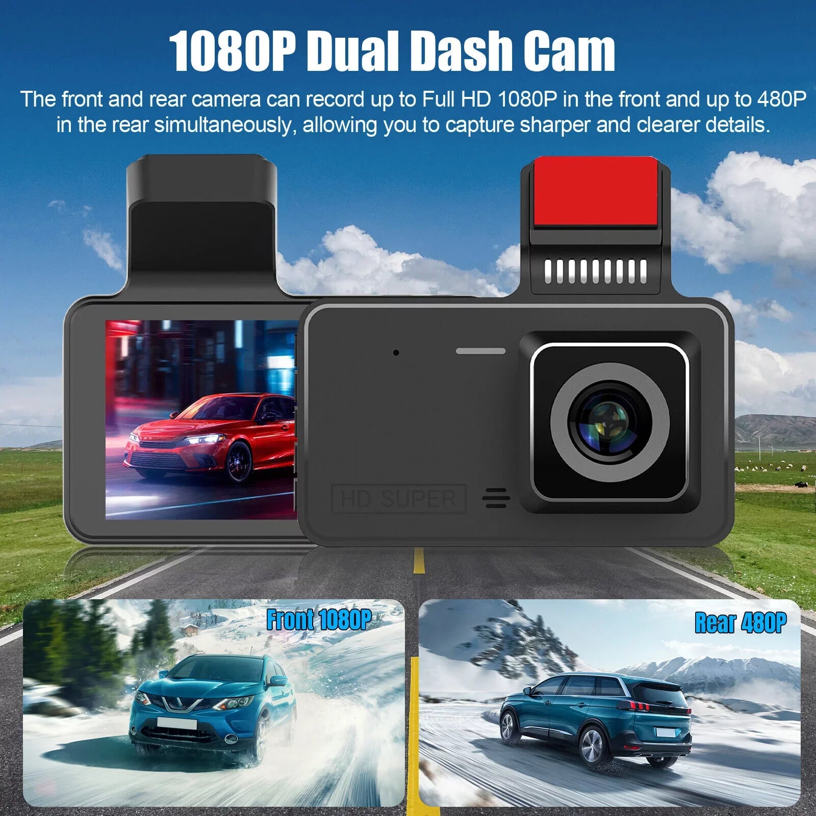 Dual Lens Car  Dash Cam Video Recorder G-Sensor 1080P Front And Rear Camera