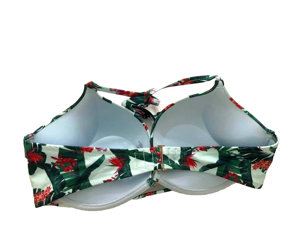 Victoria's Secret Swim Bombshell Push Up Bikini Top Blue Floral Palm Cup Size 32A