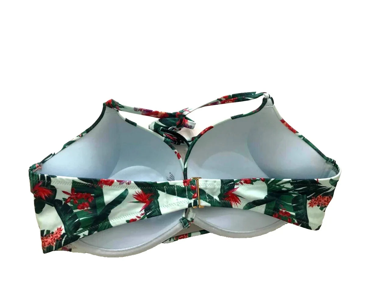 Victoria's Secret Swim Bombshell Push Up Bikini Top Blue Floral Palm Cup Size 32A