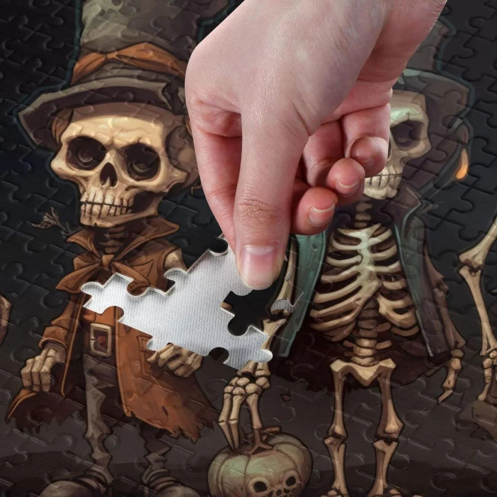 Dreamtimes 500  Wooden Jigsaw Puzzle Halloween Skeleton Print, Zigsaw with Alphabet Partition Storage Bag, Puzzle for Adults, Challenging Brain Exercise Family Game Gift for Kids Friends Parents