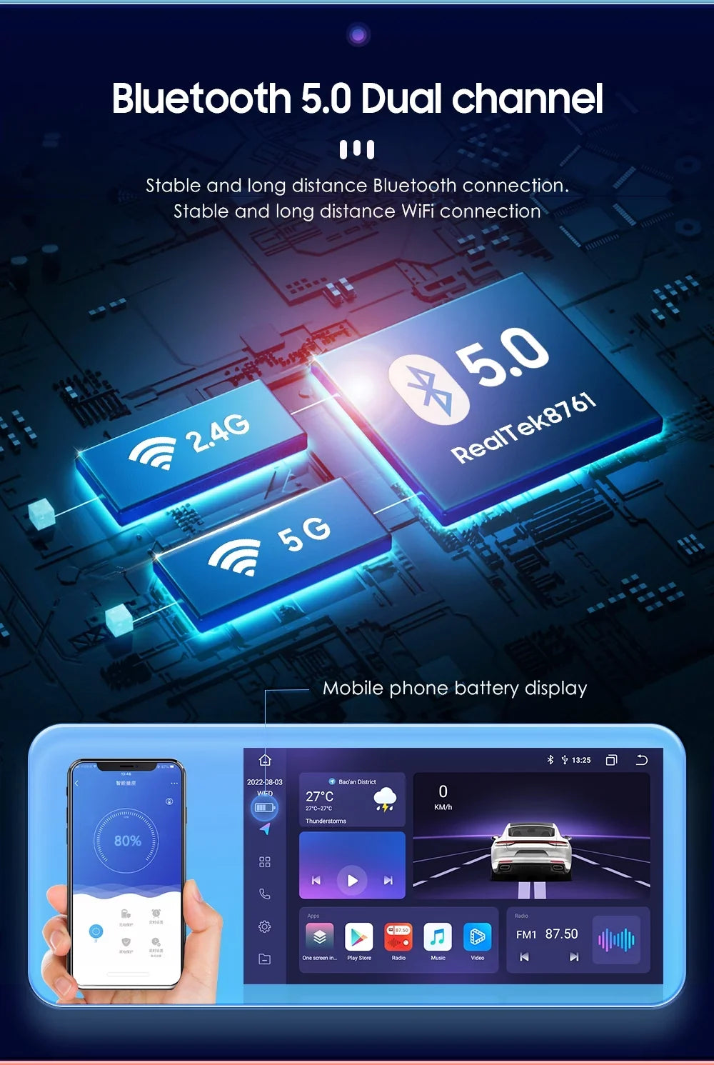 9" Android Car Stereo  / Radio  Navigation 4+32G Universal Double Din 1280X720  Screen Wireless Apple Carplay Android Auto in-Dash Head Unit Multimedia Player,Weather,Play Store,YouTube