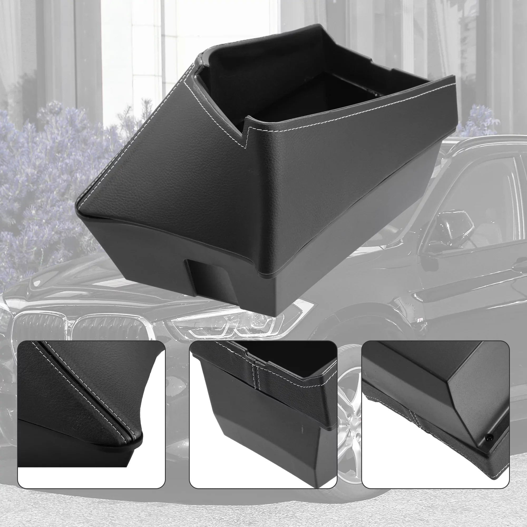 Unique Bargains Car Center Armrest  Storage Box Organizer Container Tray Black for  X1 F48 for  X2 F47 Red Side
