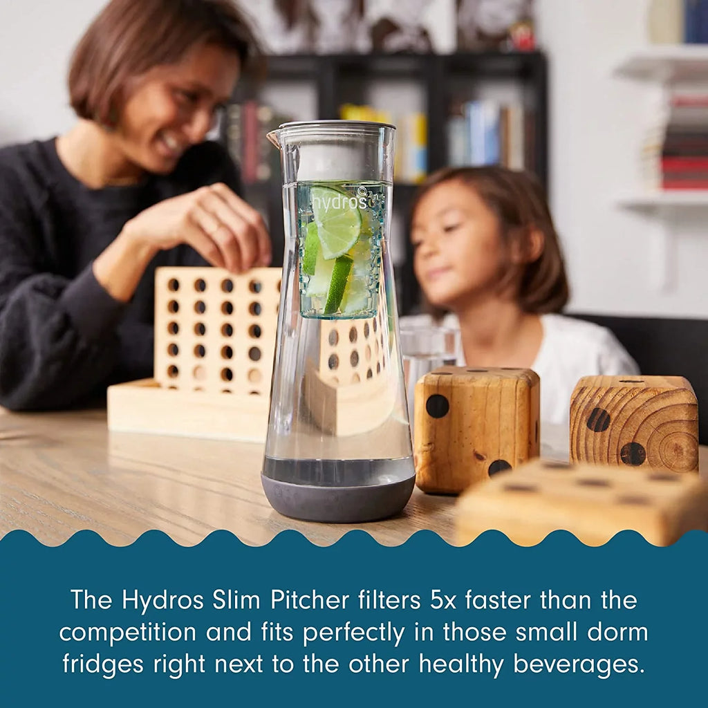 Hydros | 40oz Water Filter Slim Pitcher | Powered by Fast Flo Tech | 40 Second Quick Fill-Up | 5 Cup Capacity Slim Pitcher |  Free Plastic | Red