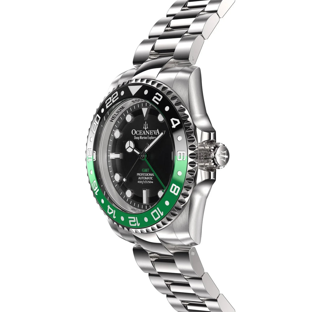 Oceaneva™  Deep Marine Explorer Pro Diver Black Green Bezel Watch - Screw Down with Triple Seal Case Back - 1250M Water Resistance - Japan Automatic Movement Dive Swimming Wrist Watches For Men