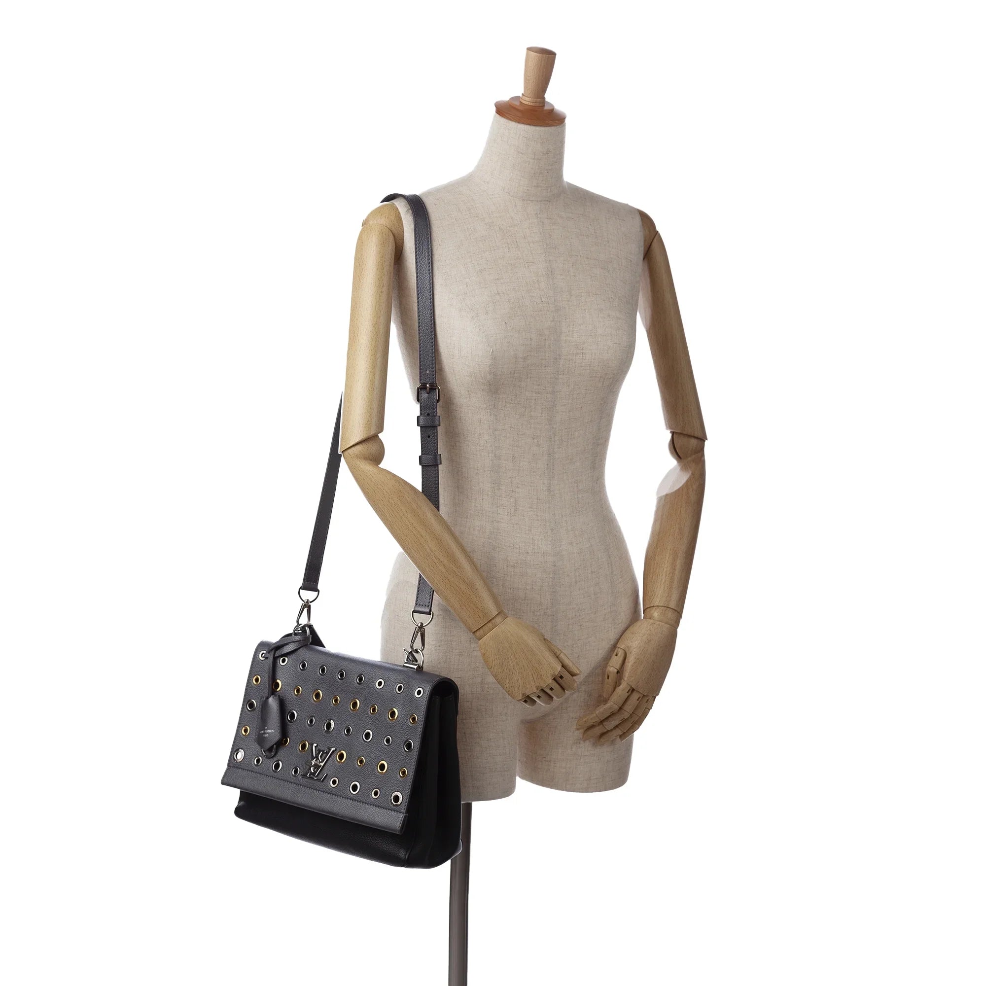 Pre-Owned Authenticated Louis Vuitton Eyelet LockMe  Calf Leather Gray Satchel Unisex (Good)