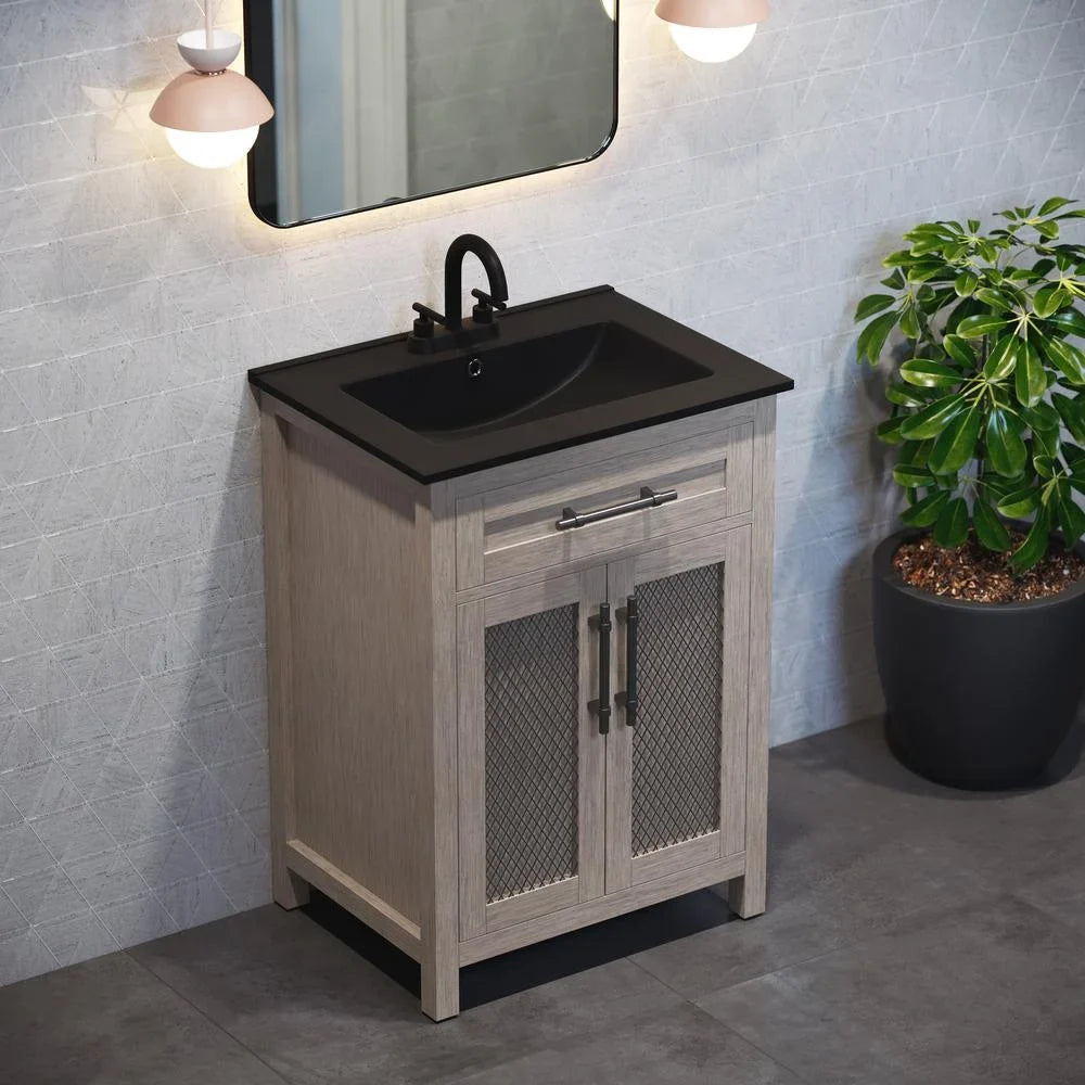 24" Vanity Top Bathroom Sink with 4" Centerset Faucet Holes in Matte Black