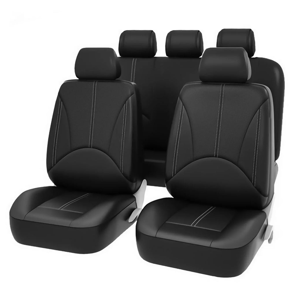 9Pcs  Leather Car Seat Covers 5 Seats, Black Waterproof Four Seasons Universal Luxury Pad for Auto Truck Van