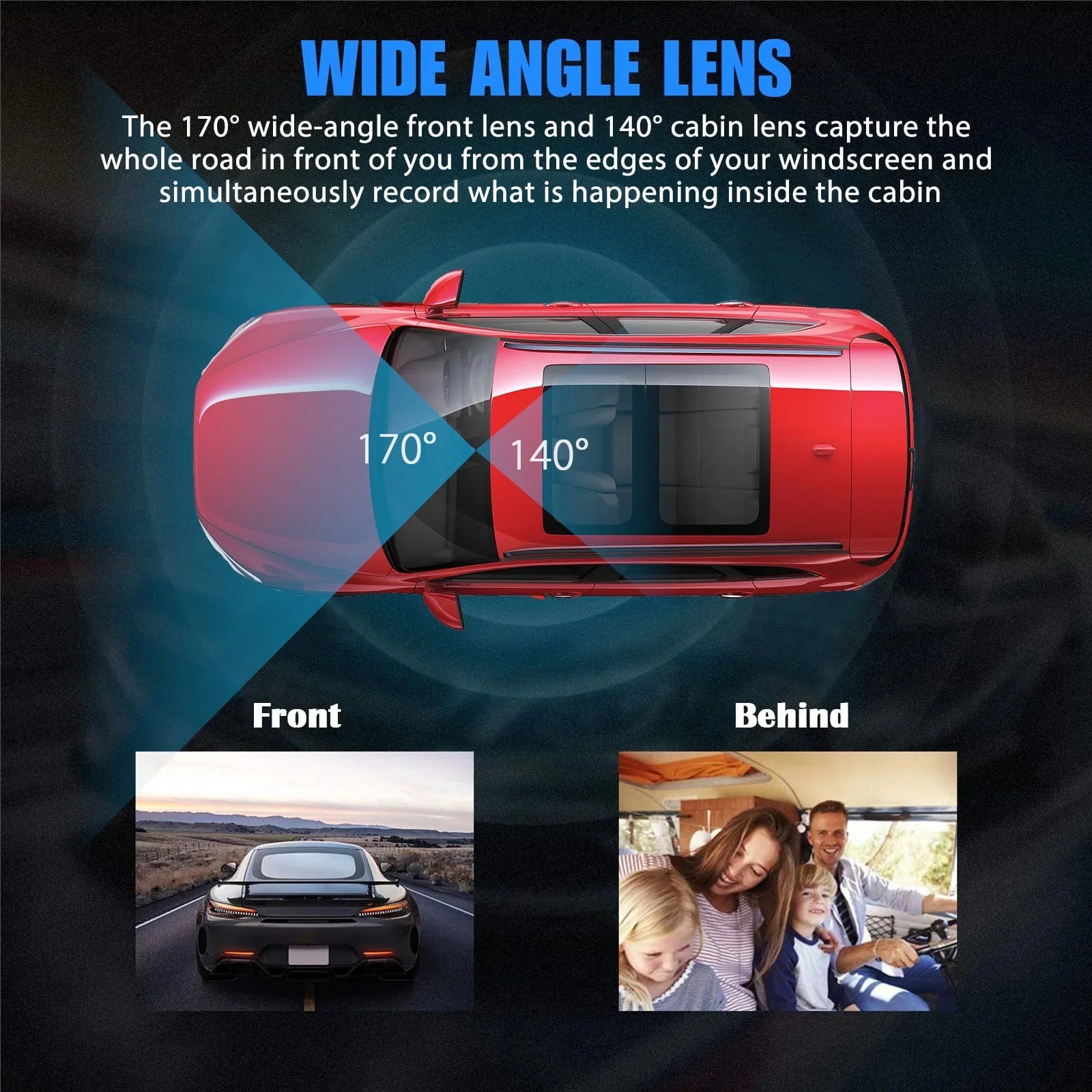 Dual Dash Cam,  1080P Dual Lens Front Insides Camera,  Car  Driving Recorder with Night Vision, 170° Wide Angle, Loop Recording, G-Sensor, Parking Mode - Black
