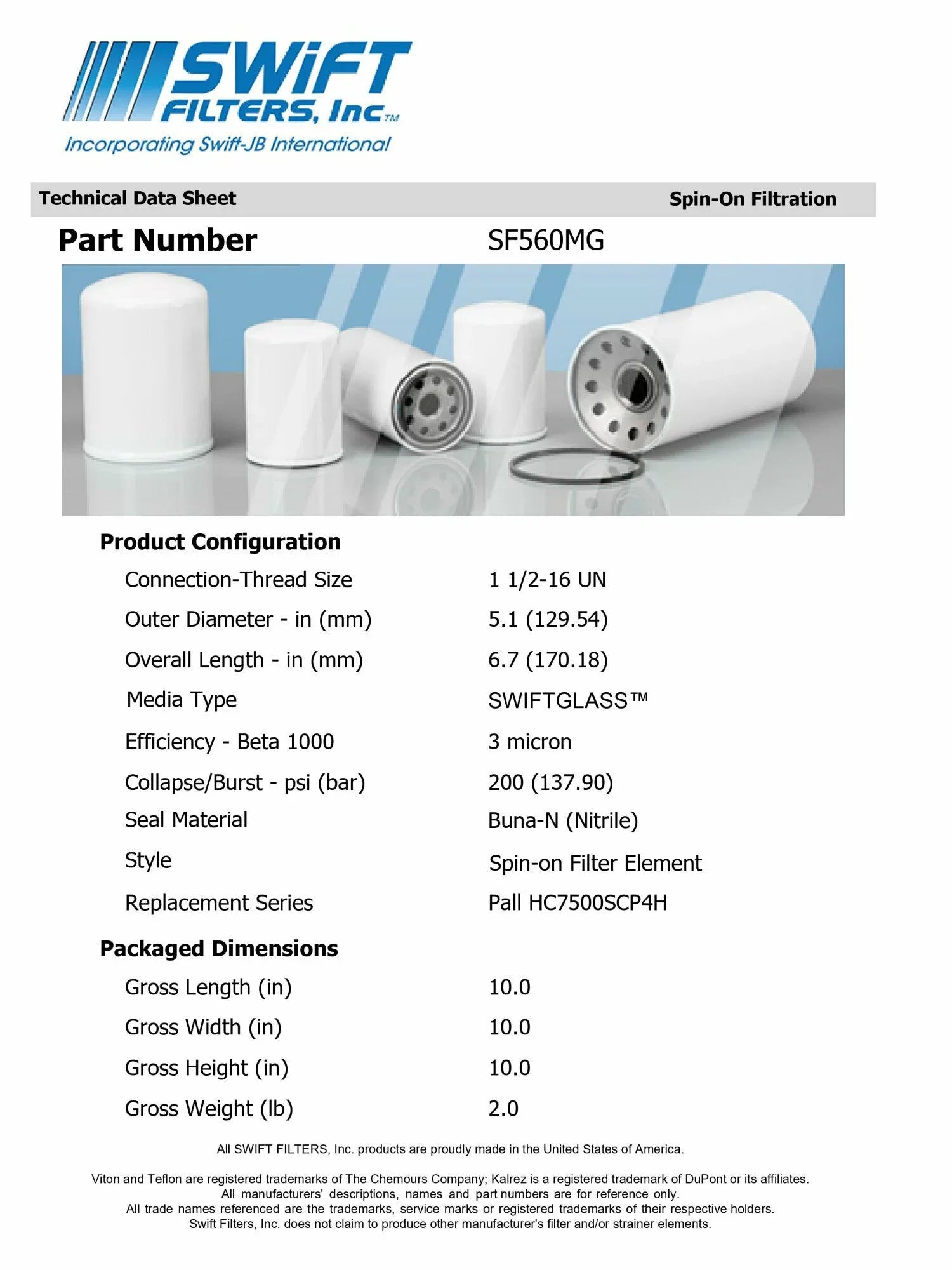 Direct Interchange for  SPE50BTA3in-On Filter Element Microglass Construction 3 Micron