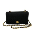 Pre-Owned  Matelasse Cotton Lambskin Turnlock Full Flap Chain Shoulder Bag Black 73960 (Good)