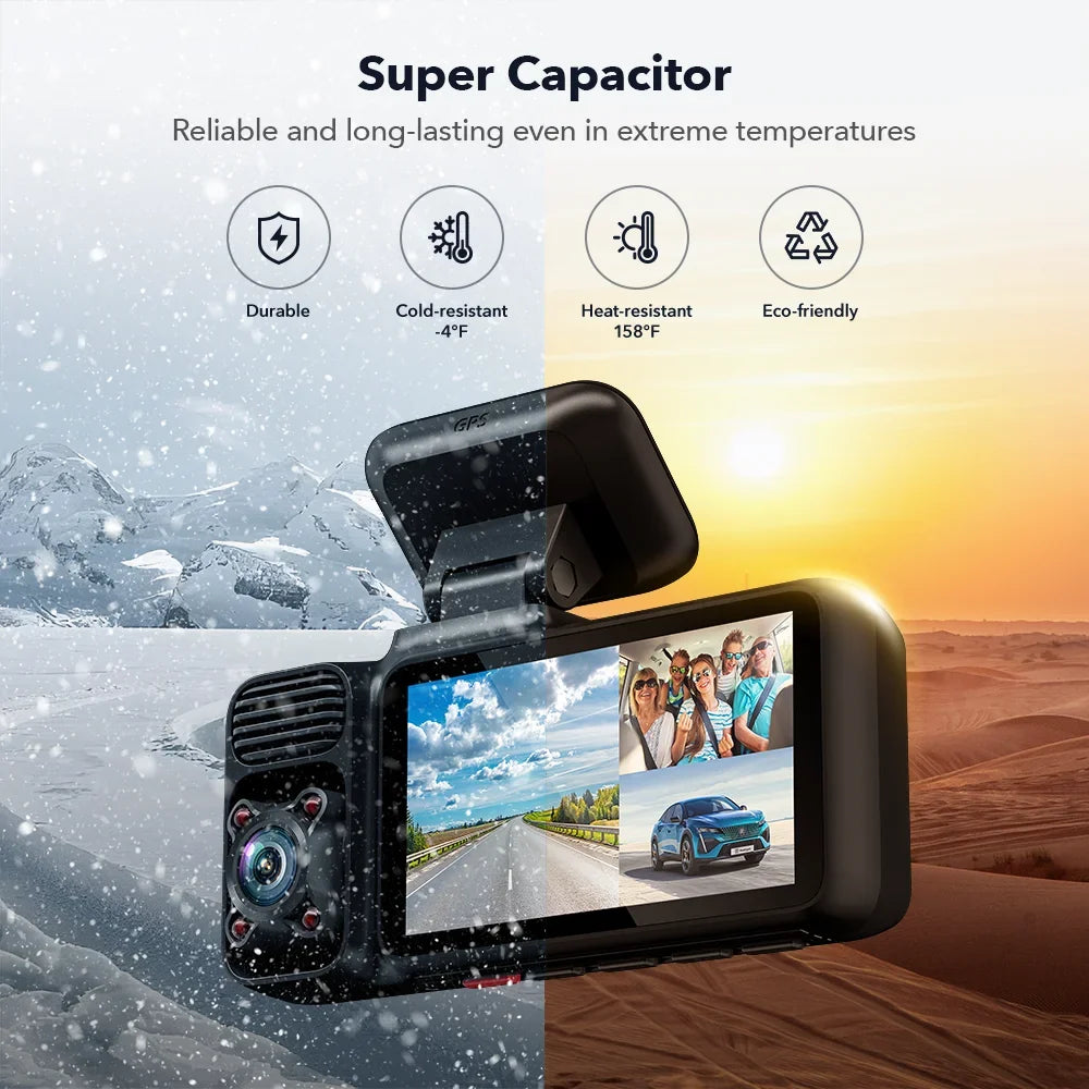 Dash Cam 3 Channel, DashCam Front and Rear with 5G WiFi , Dash Camera Three Way with 3 inch  Screen Free 64GB Card, Triple Car Camera with  Night Vision, Vehicle