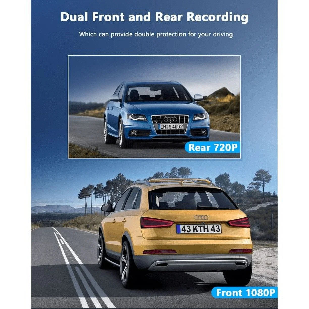 Dash Cam Front and Rear, 1080P Dash Camera, Dashcam with Night Vision, Car Camera with 2.45-inch  Display, Parking Mode, G-Sensor, Loop Recording,